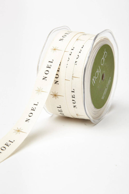 May Arts Ribbon - 3/4" Noel Print 100% Cotton Ribbon