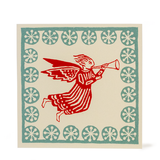 Pack of 10 Square Cards Christmas Angel Coral and Turquoise