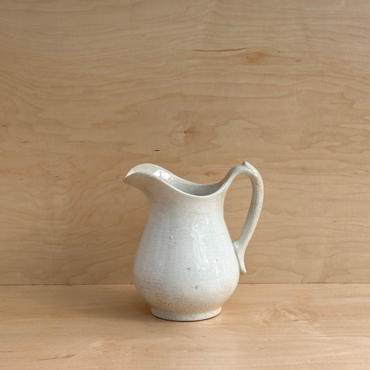 Vintage White Ceramic Pitcher with Crackle Glaze
