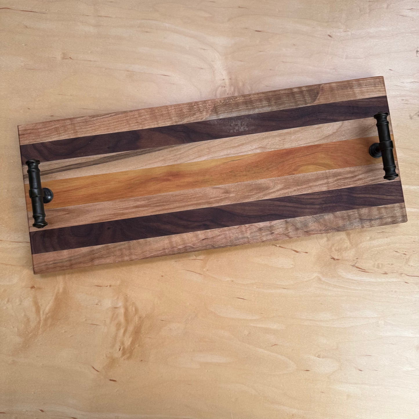 Exotic Wood Stripe Charcuterie Board with Handles