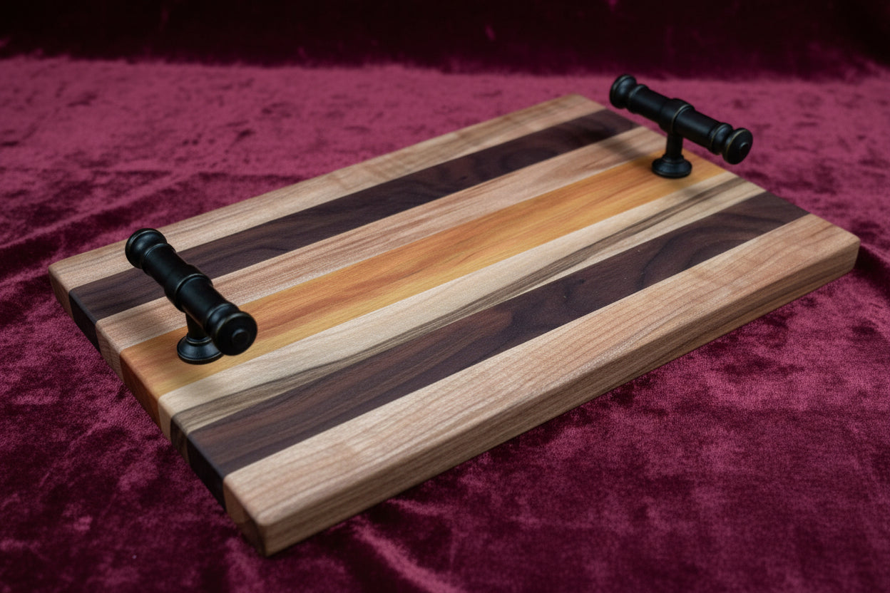 Exotic Wood Stripe Charcuterie Board with Handles
