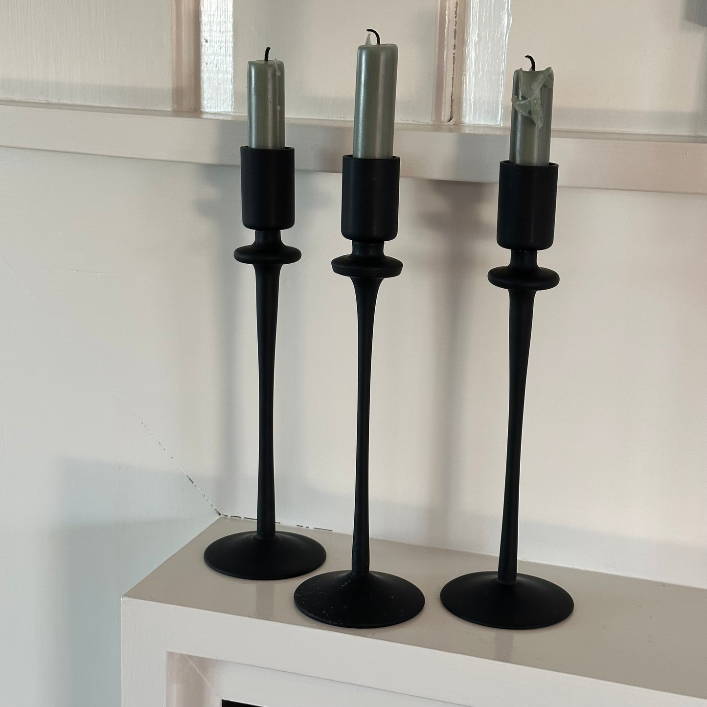 Black Glass Candlesticks (Set of 3)